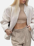 Autumn Casual Full Size Drop Shoulder Snap Down Jacket with Buttoned Front and Pockets Stevvex