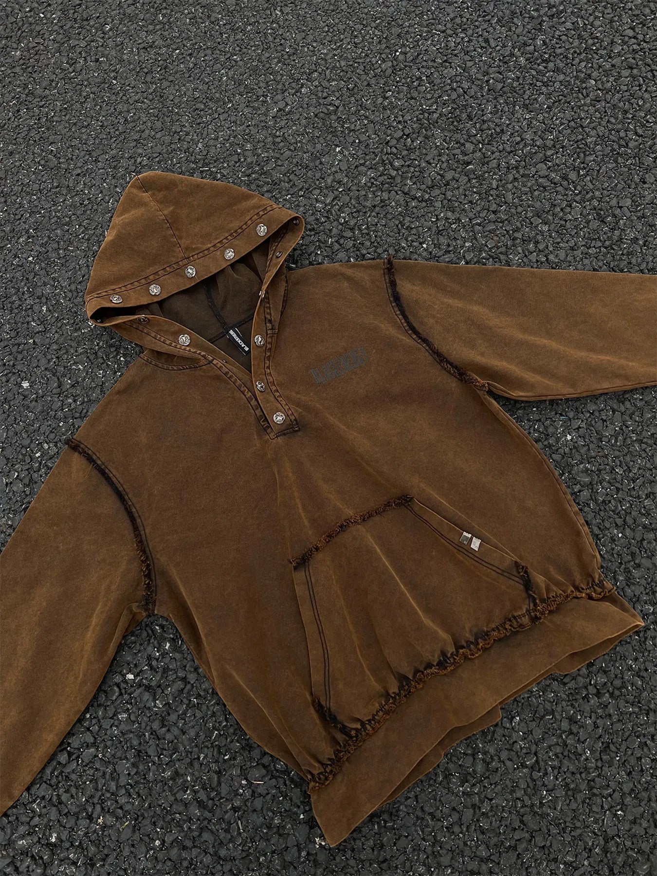 Men's Washed Frayed Hem Hoodie