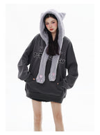 Fleece-lined Hooded Loose Pullover Sweatershirt Pi-Mart