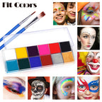 Fit Colors 12 Colors Face Paint Water Soluble Human Body Paints Halloween Masquerade Makeup Palette Brush Pi-Mart