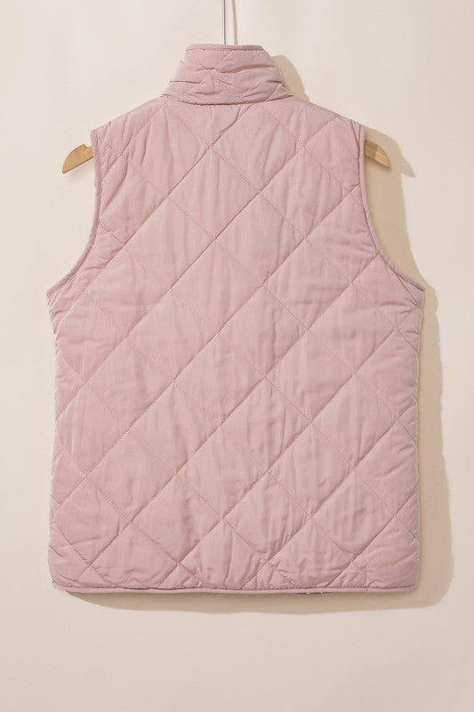 Solid Fleece Lined Quilted Vest Coat THRIXINE