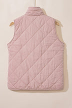 Solid Fleece Lined Quilted Vest Coat THRIXINE
