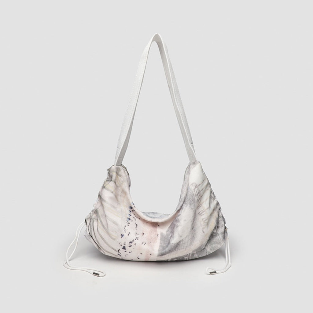 Hobo bag for women, Printed pleated canvas shoulder bag, Women's casual shoulder commuter bag