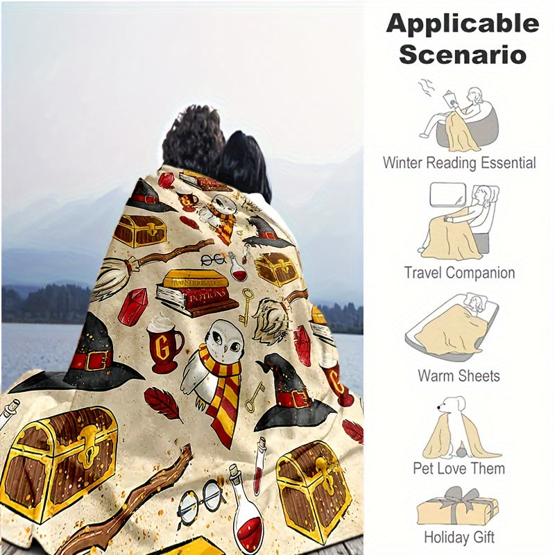 1pc Flannel Digital Printed Throw Blanket Sofa Blanket, Home Leisure Blanket, Air Conditioning Blanket, Nap Blanket, Soft And Comfortable Halloween Cute Hat Cat White Ghost Bat Pumpkin Bed Blanket Lootquake LLC