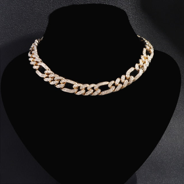 White/Gold Plated Cuban Necklace Pi-Mart