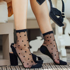 Contrast Mesh Polka Dot Socks, Comfy & Breathable Mid Tube Socks, Women's Stockings & Hosiery Lootquake LLC