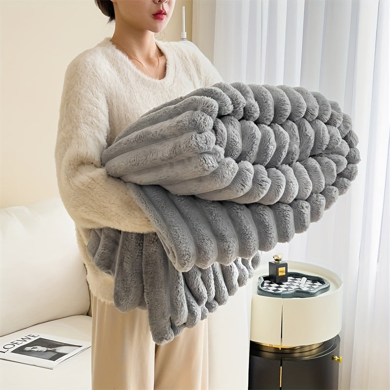 1pc Luxurious Faux Rabbit Fur Throw Blanket - Cozy for Couch, Office, Outdoor & Travel Use - Double-Sided, Warm & Lightweight Lootquake LLC