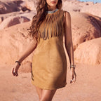 Summer Western Clothing Women's Clothing Bohemian Suede Fringe Wide Vest Dress Lootquake LLC