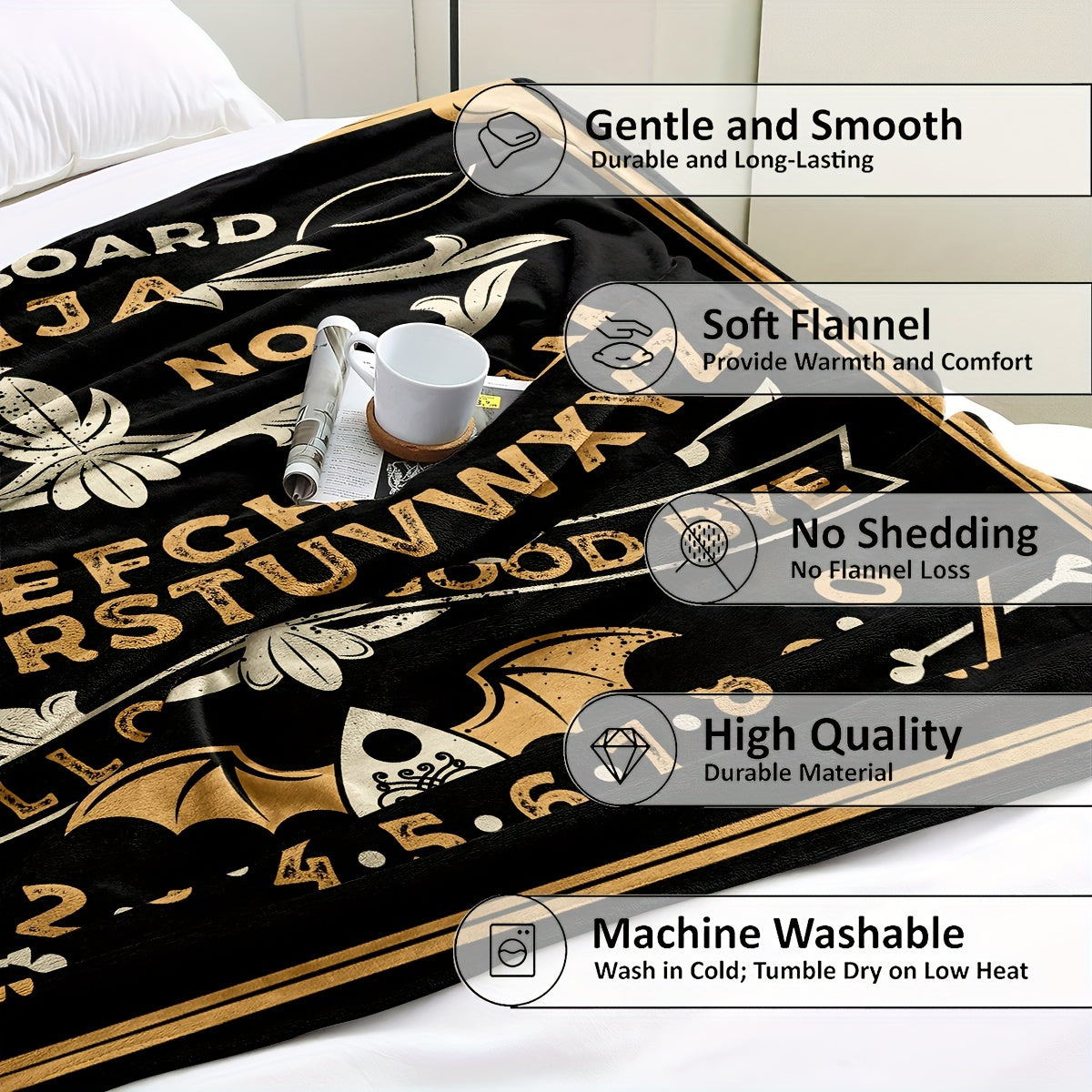 1pc Ouija Spirit Board Design Throw Blanket, Polyester Digital Print, Charming Style, Perfect Birthday Gift, Cozy Nap Blanket Lootquake LLC