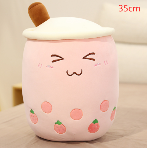 Cute Fruit Drink Plush Stuffed Soft Strawberry Milk Tea Plush Boba Tea Cup Toy Bubble Tea Pillow Cushion Kids Gift Pi-Mart