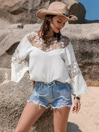 White Lace Round Neck Long Sleeve Blouse | Femstylo - SJB-DIAMOND ELITES
