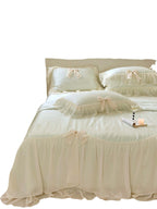 Pure Color Ruffles Princess Style Summer Quilt Tencel Summer Cooling Duvet Airable Cover Four-piece Set Pi-Mart