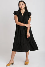 Black Full Size Ruffle Cap Sleeve Dress Plus Size Elegance Women Luxury Dress