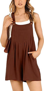 Women's Short Overalls Summer Casual Adjustable Strap Loose Short Bib Overalls Jumpsuit Rompers Pi-Mart