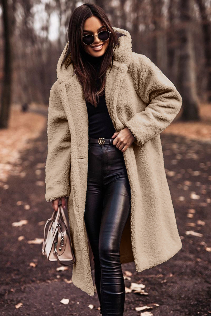 Autumn Winter Fashion Elegant Long Coat Woman Plush Warm Faux Fleece Coat Women Teddy Jacket Female Teddy Coat Outwear Ladies Pi-Mart