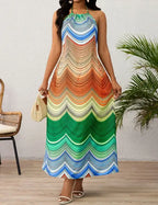 Ladies' Neck Hanging Peacock Element Printed Casual Dress - SJB-DIAMOND ELITES