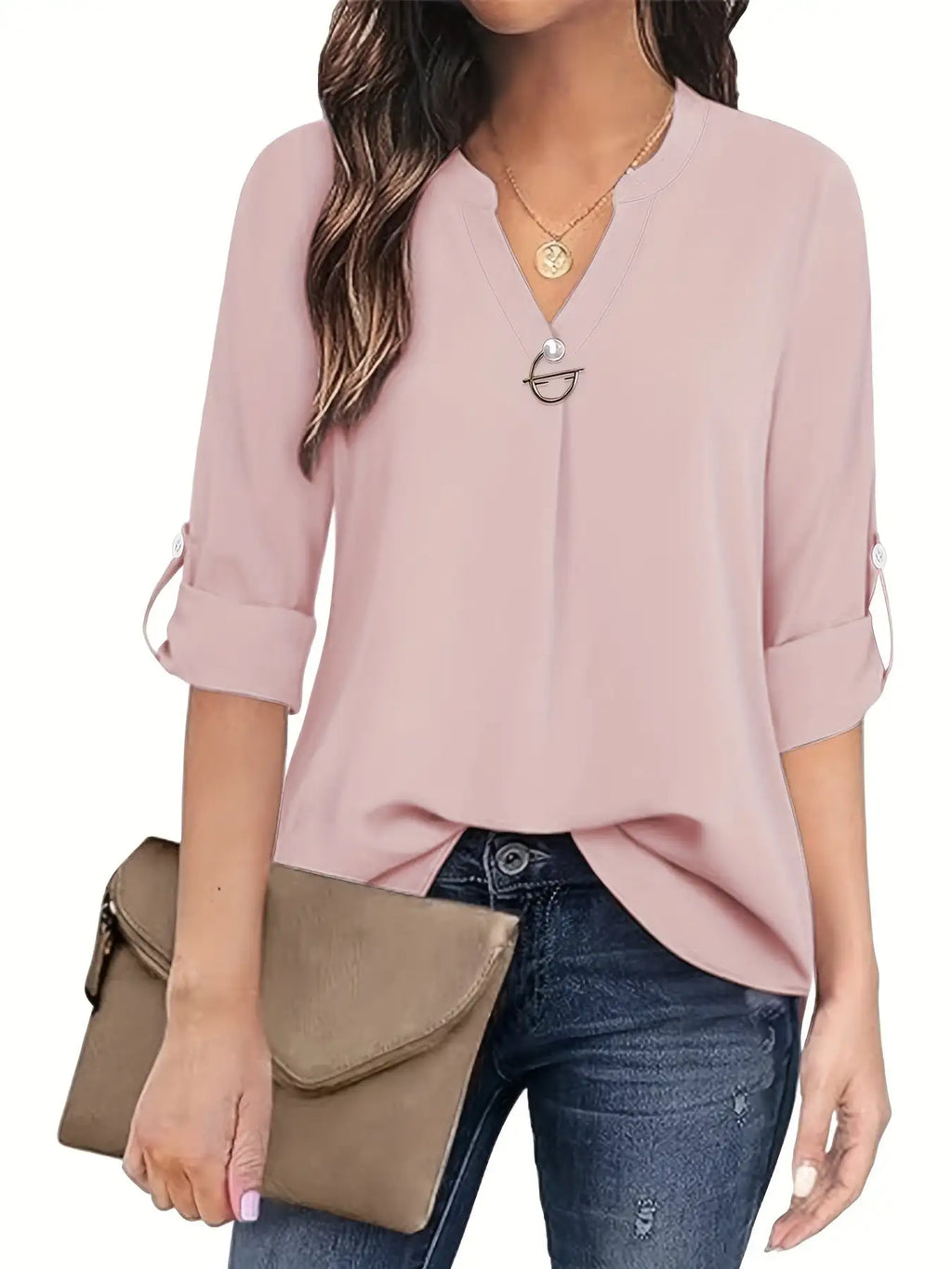 Women's Long Sleeved Simple And Versatile Casual Pearl Button Shirt - SJB-DIAMOND ELITES