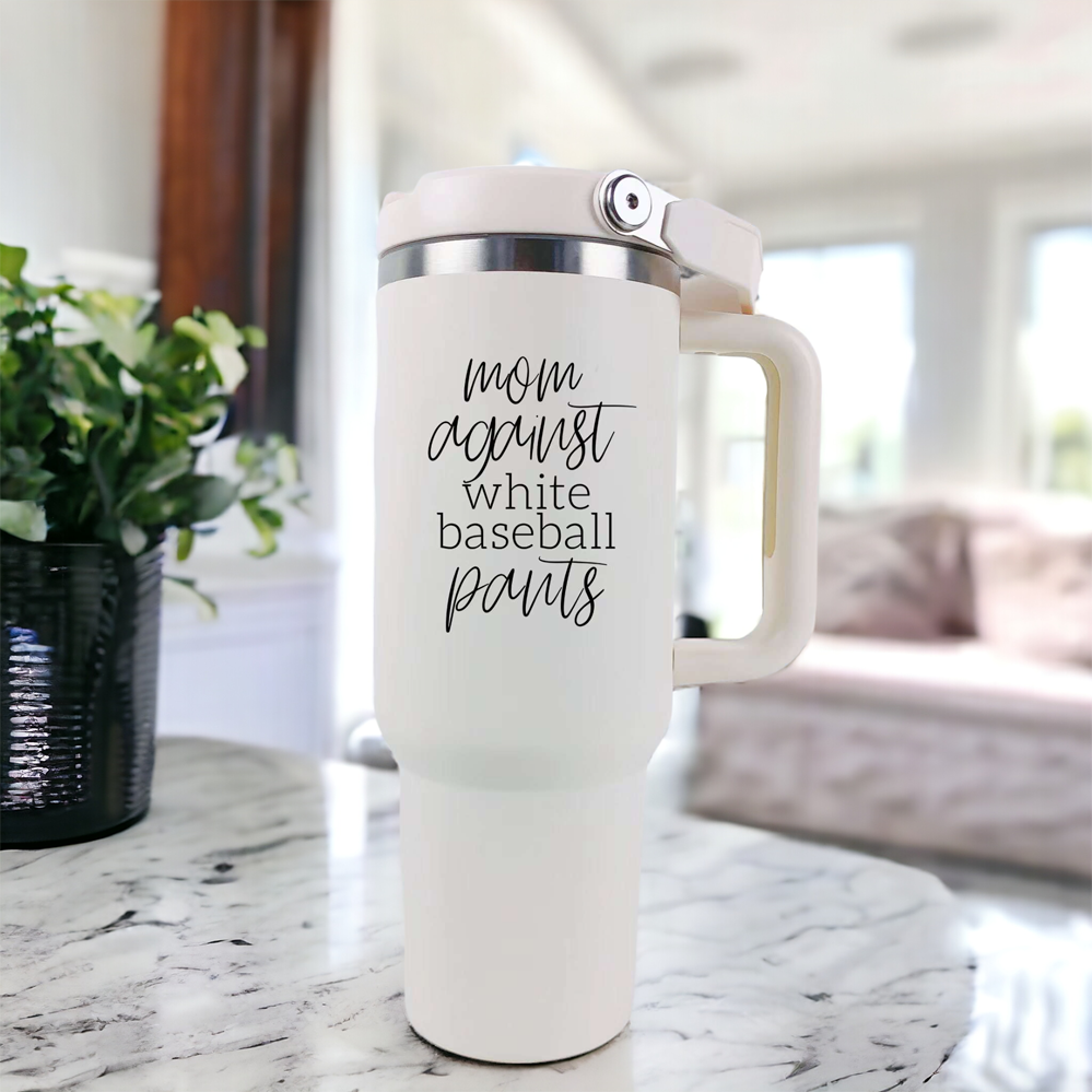 Mom Baseball Tumbler - Funny 'No White Baseball Pants' Insulated Sports Cup BandsCo Straps