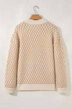 Smoke Gray Checkered Textured Knit Mock Neck Sweater - Femstylo
