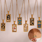 Fashion Tarot Necklace With Rhinestones Diamond Set Pendant Stainless Steel Rectangular Drip Necklace Jewelry Pi-Mart