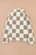 Plaid Sherpa Jacket - Brown Check Snap Button - Cozy Fleece Lined