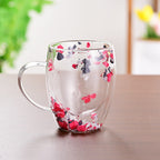 Creative Household Coffee Milk Dried Flower Quicksand Double Layer Glass Cup Pi-Mart