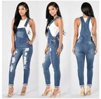 Women Demin Overalls Jumpsuits Jeans Distressed Pencil Pants Denim Holes Pockets Jenas High Street Mid Waist One Piece Slim Fit Purplish Diva