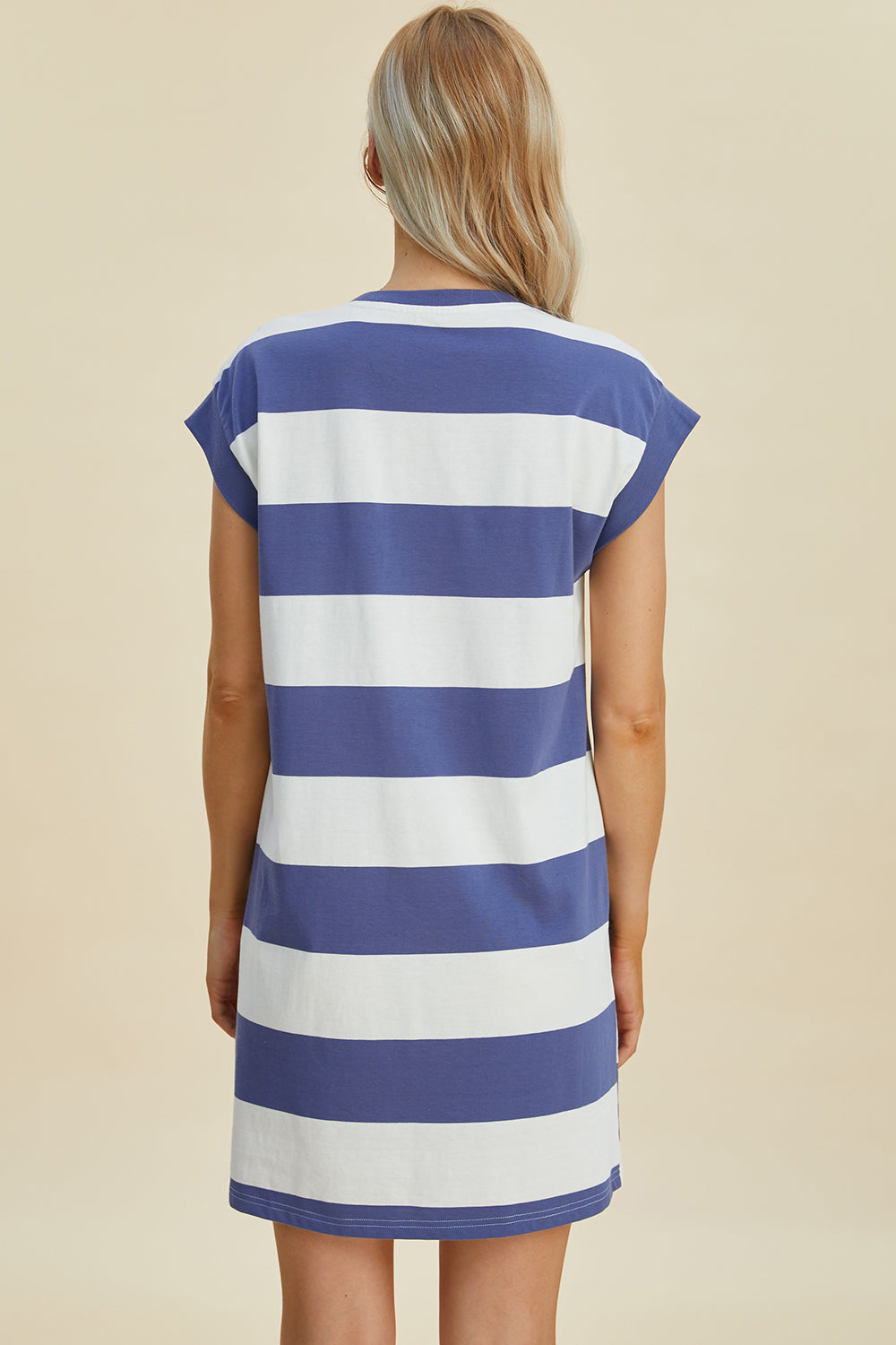 Full Size Striped Round Neck Cap Sleeve Mini Dress For Women – Striped Mini Dress, Full-Size Round Neck Dress, Comfortable Cap Sleeve Dress, Chic Striped Dress, Flattering Mini Dress, Casual Everyday Dress, Versatile Striped Dress Stevvex