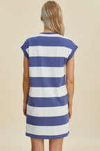 Full Size Striped Round Neck Cap Sleeve Mini Dress For Women – Striped Mini Dress, Full-Size Round Neck Dress, Comfortable Cap Sleeve Dress, Chic Striped Dress, Flattering Mini Dress, Casual Everyday Dress, Versatile Striped Dress Stevvex