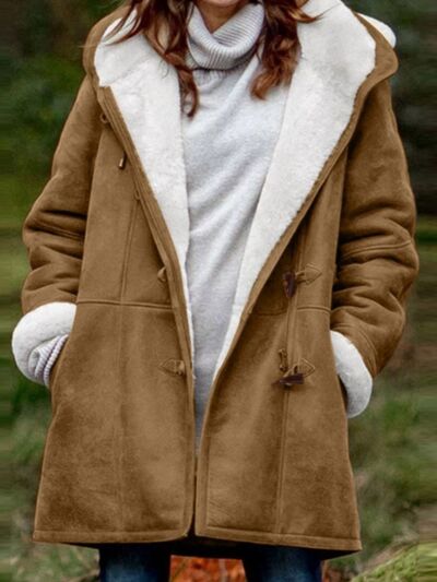 Full Size Pocketed Long Sleeve Hooded Toggle Jacket – Stylish & Functional Outerwear for Women Stevvex