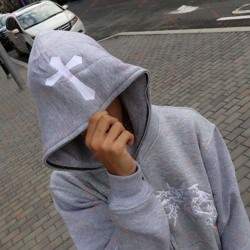 Cross Letter Printing Hooded Sweater Pi-Mart
