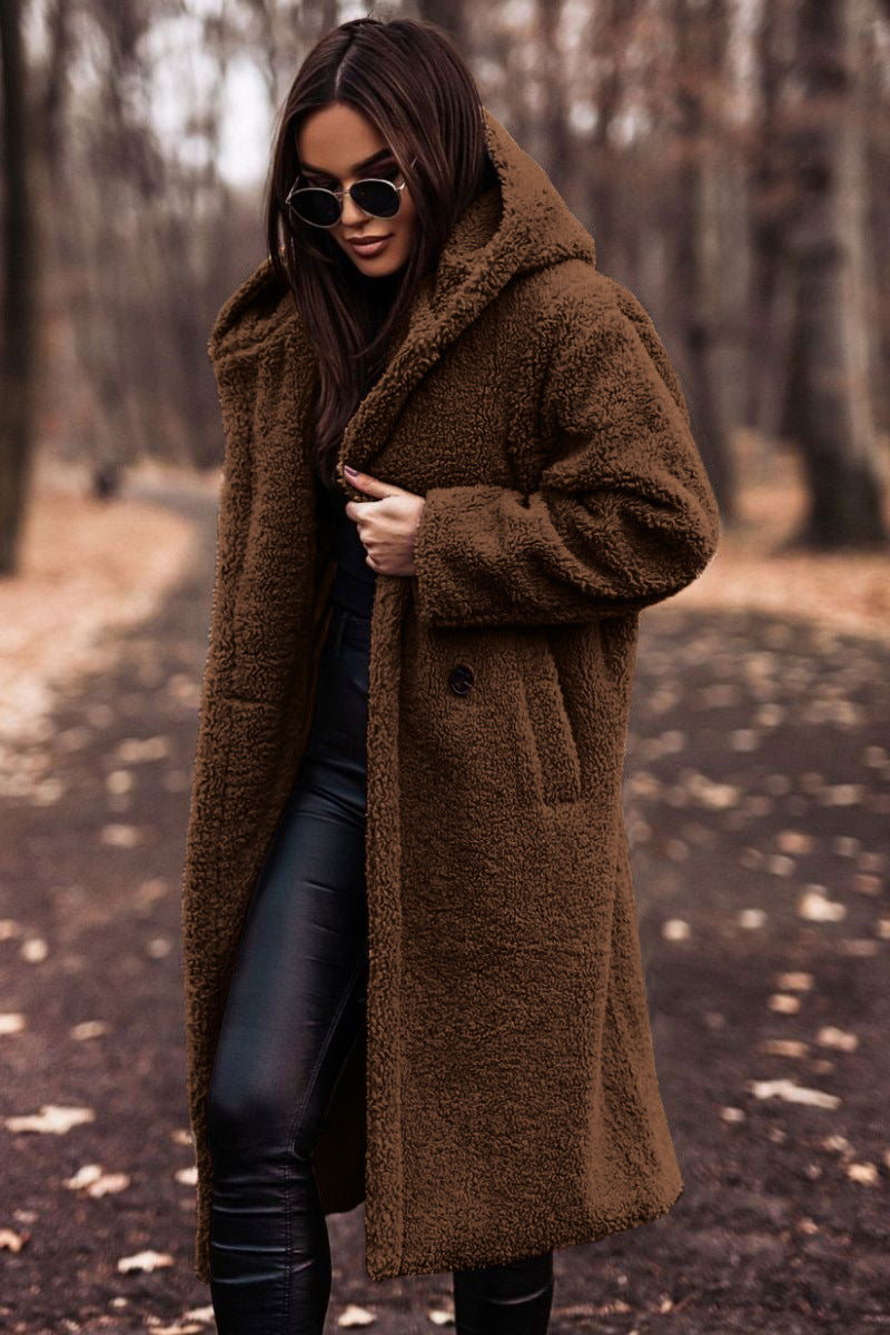 Autumn Winter Fashion Elegant Long Coat Woman Plush Warm Faux Fleece Coat Women Teddy Jacket Female Teddy Coat Outwear Ladies Pi-Mart