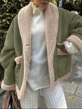 Fuzzy Collared Neck Long Sleeve Jacket with Buttoned Closure and Cozy Pockets Stevvex