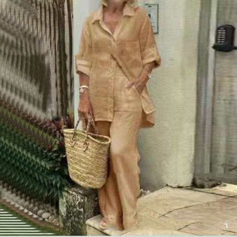 Women's Long-sleeved Cardigan Top Pants Two-piece Suit Pi-Mart