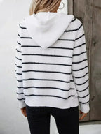 Striped Button Up Long Sleeve Hooded Cardigan - SJB-DIAMOND ELITES