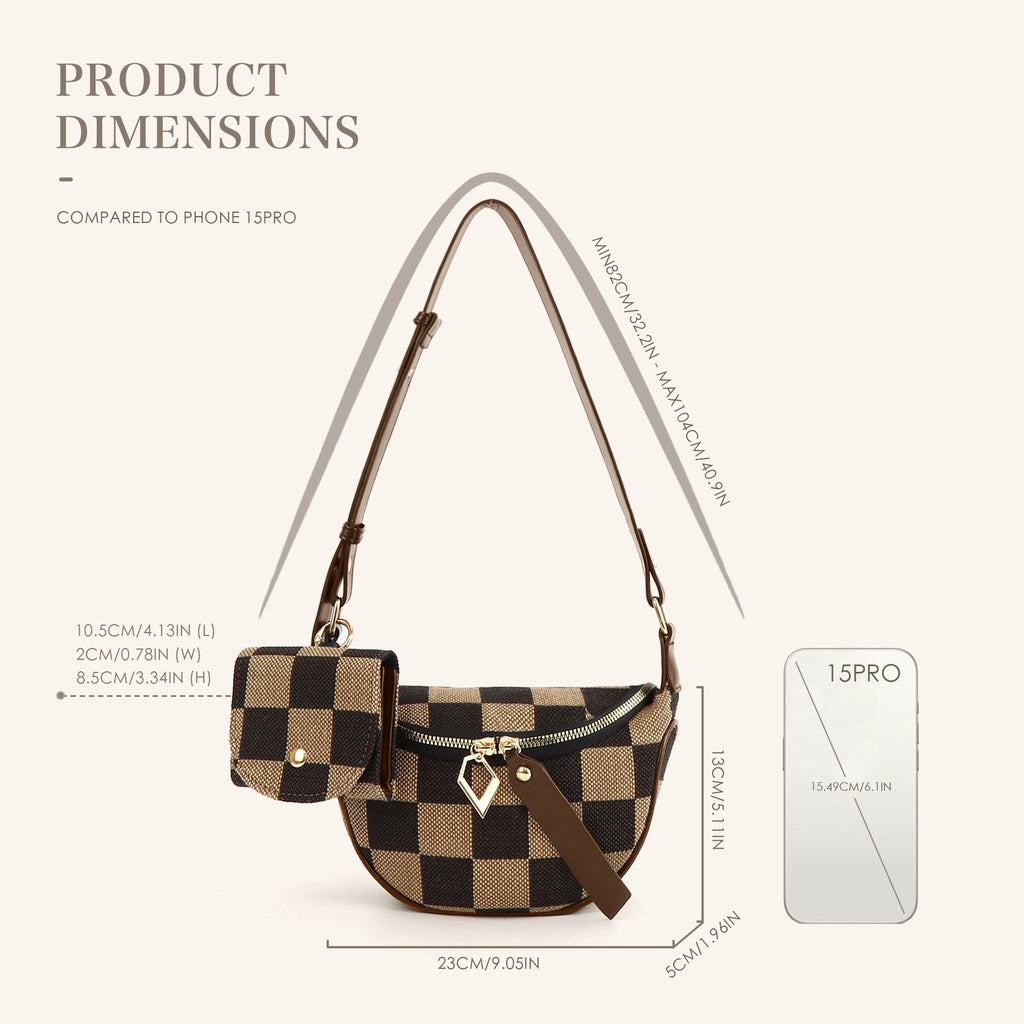 Small Crossbody Bag – Versatile Commute with Checkerboard Canvas, Compact Earphone Bag, Stylish 2-in-1 Chest Bag & Fanny Pack for Everyday Use - SJB-DIAMOND ELITES