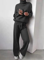 Casual Fashion Suits For Women Turtleneck Sweater And Drawstring Straight Pants Pi-Mart