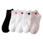 5pairs Women Short Socks Red Heart Cute College Fresh Female Socks Soft Cotton Summer Autumn Sock for Girls Stevvex