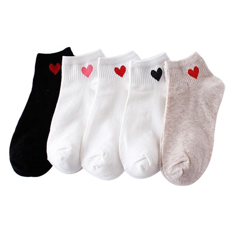 5pairs Women Short Socks Red Heart Cute College Fresh Female Socks Soft Cotton Summer Autumn Sock for Girls Stevvex