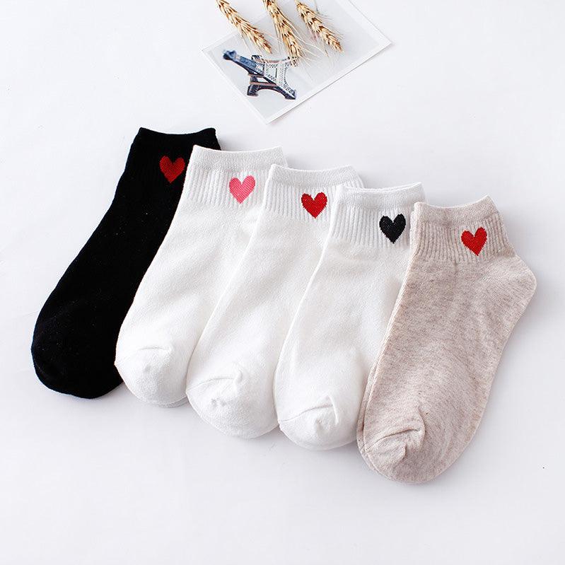 5pairs Women Short Socks Red Heart Cute College Fresh Female Socks Soft Cotton Summer Autumn Sock for Girls Stevvex