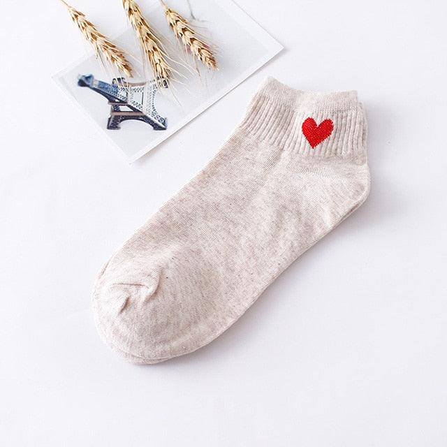 5pairs Women Short Socks Red Heart Cute College Fresh Female Socks Soft Cotton Summer Autumn Sock for Girls Stevvex