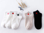 5pairs Women Short Socks Red Heart Cute College Fresh Female Socks Soft Cotton Summer Autumn Sock for Girls Stevvex