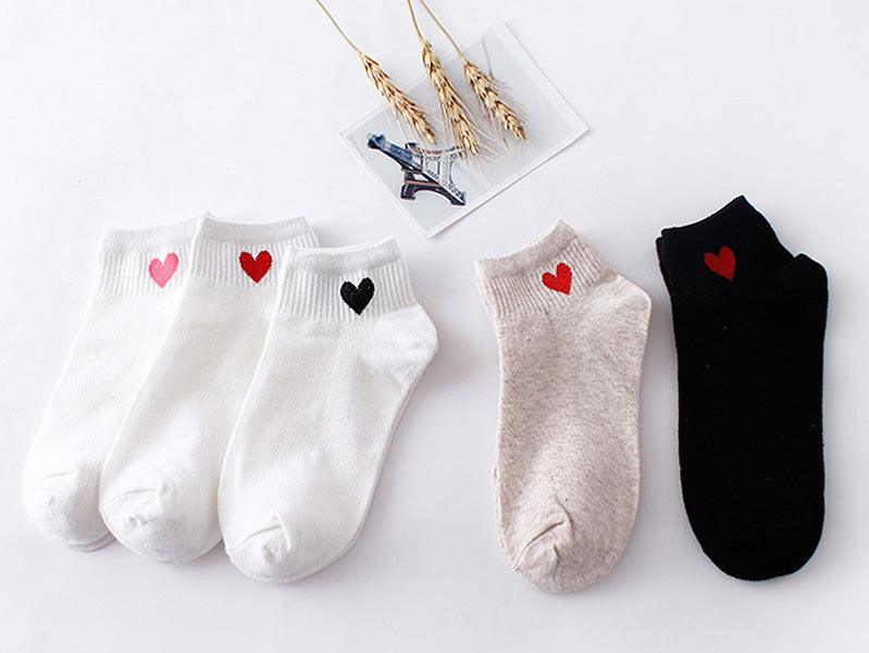 5pairs Women Short Socks Red Heart Cute College Fresh Female Socks Soft Cotton Summer Autumn Sock for Girls Stevvex