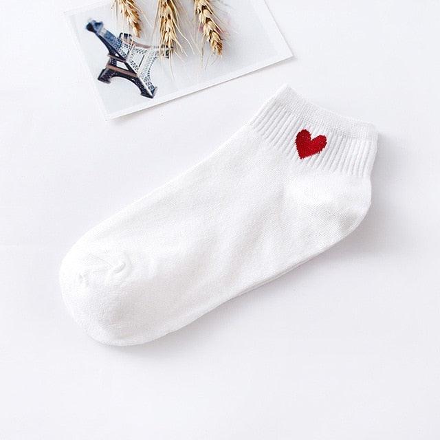 5pairs Women Short Socks Red Heart Cute College Fresh Female Socks Soft Cotton Summer Autumn Sock for Girls Stevvex