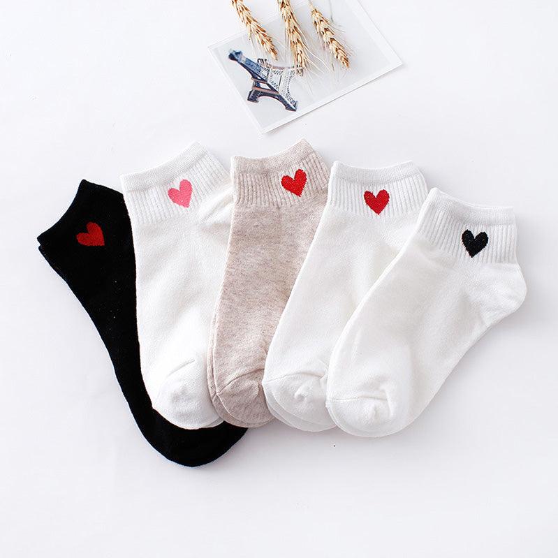 5pairs Women Short Socks Red Heart Cute College Fresh Female Socks Soft Cotton Summer Autumn Sock for Girls Stevvex