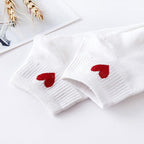 5pairs Women Short Socks Red Heart Cute College Fresh Female Socks Soft Cotton Summer Autumn Sock for Girls Stevvex
