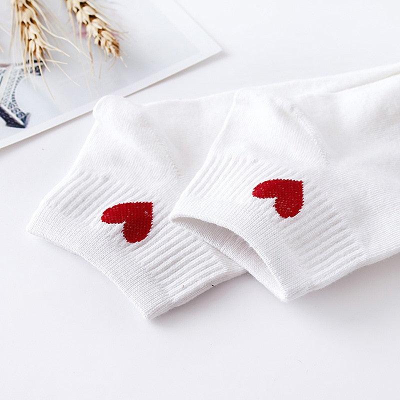 5pairs Women Short Socks Red Heart Cute College Fresh Female Socks Soft Cotton Summer Autumn Sock for Girls Stevvex