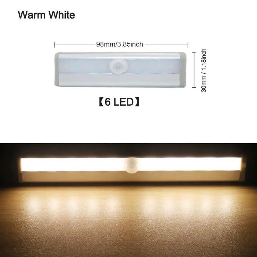 6/10 LEDs PIR LED Motion Sensor Light Cupboard Wardrobe Bed Lamp LED Under Cabinet Night Light For Closet Stairs Kitchen - SJB-DIAMOND ELITES