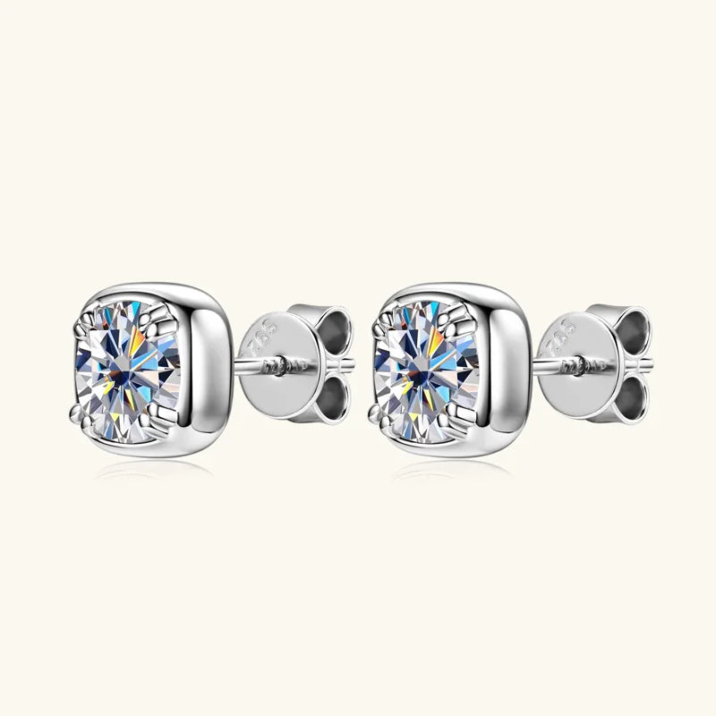 6.5mm 1ct Round Moissanite Stud Earrings 925 Sterling Silver Square Setting BandsCo Straps