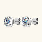 6.5mm 1ct Round Moissanite Stud Earrings 925 Sterling Silver Square Setting BandsCo Straps